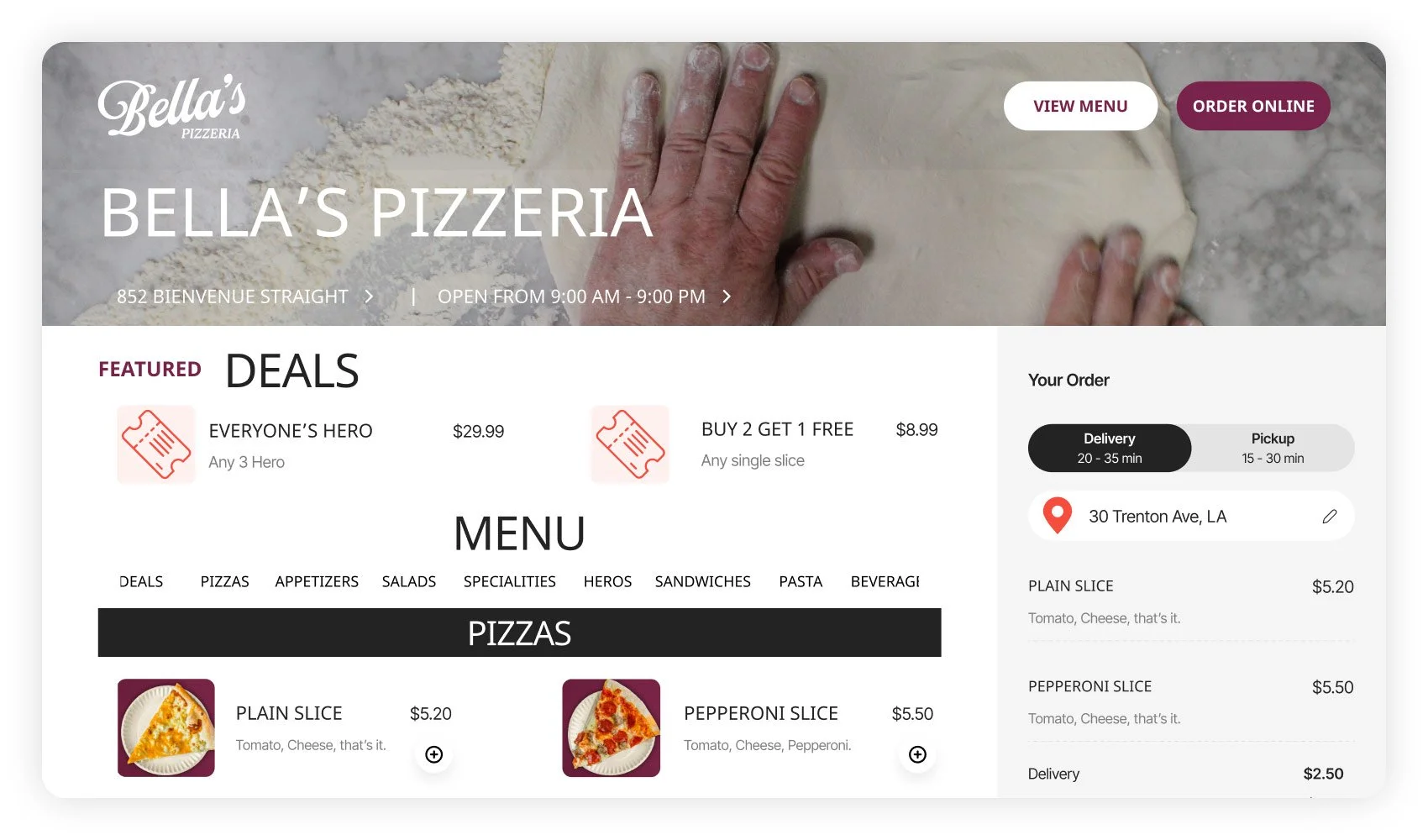 presto - custom pizza shop website template