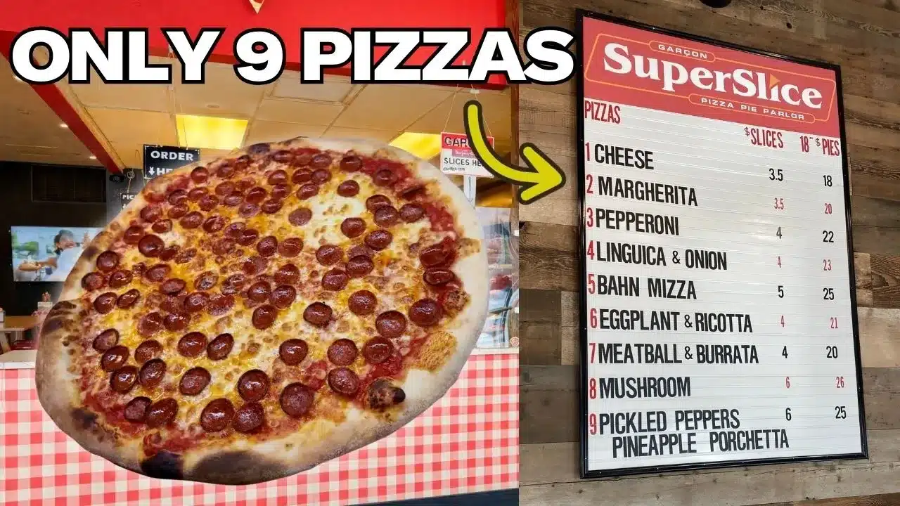 Menu with nine pizza options displayed