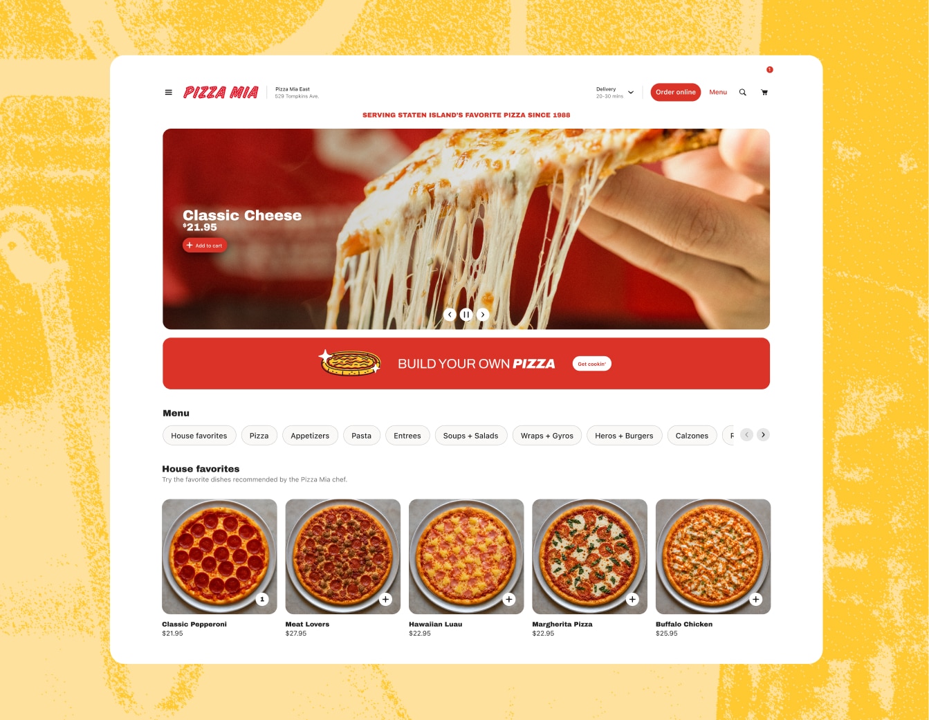 Slice online ordering website and app for an independent restaurant